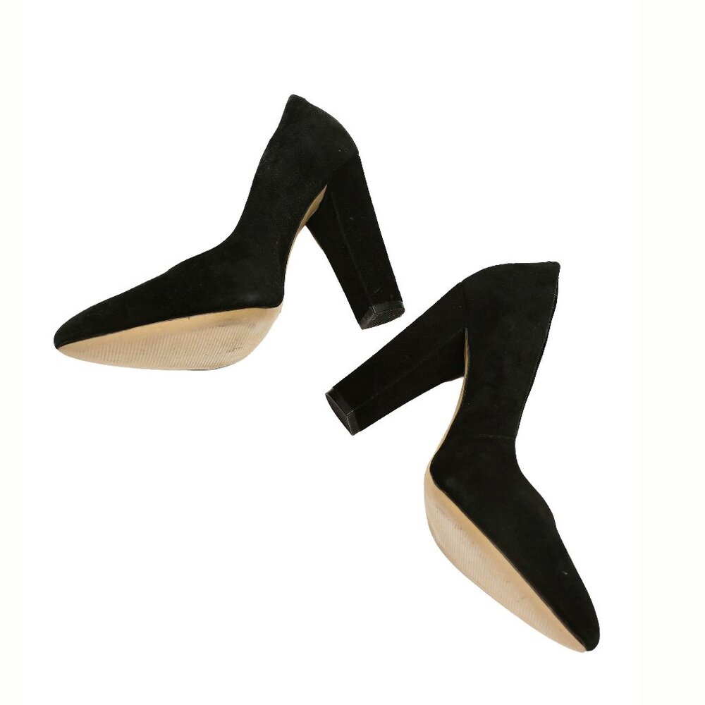 BCBG Black Suede Leather Pumps with Block Heel 7.5 M - Picture 5 of 12